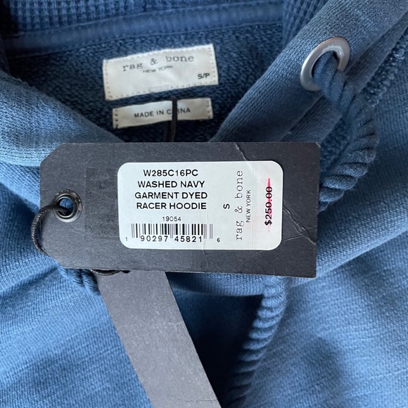 Rag & Bone Women's Garment Dyed Racer Hoodie Washed Navy Cotton Size S NWT - Picture 6 of 8